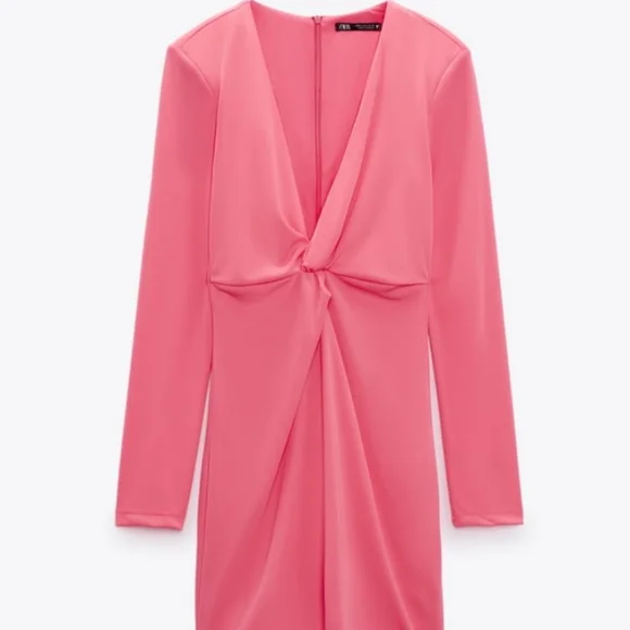 SALE🥳NWT Zara Knotted Drape Stretchy Pink Dress - Picture 3 of 4
